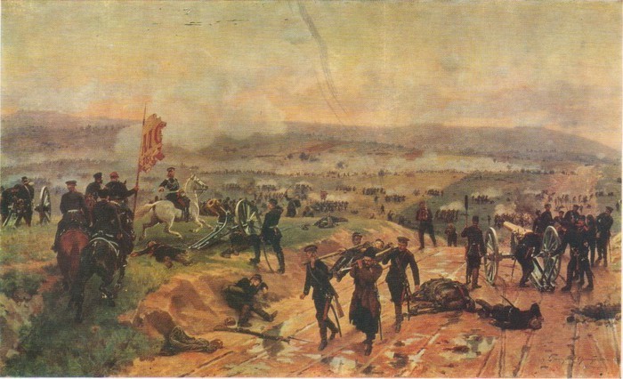 Бой под Плевной 27 августа 1877 г. Художник Н.Д. Дмитриев-Оренбургский, 1877 г..jpg